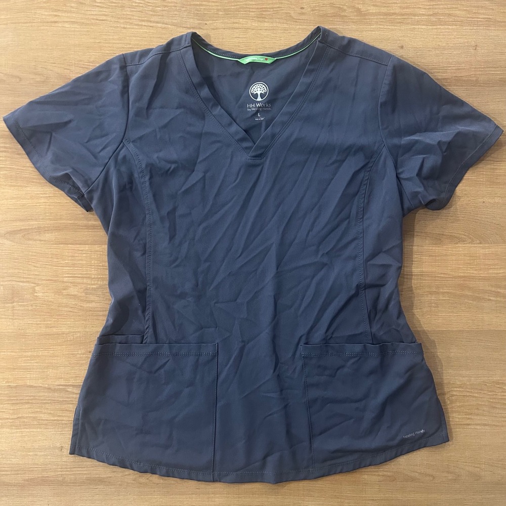 Healing Hands Monica‎ Scrub Top V Neck Short Sleeve Women's Large Gray